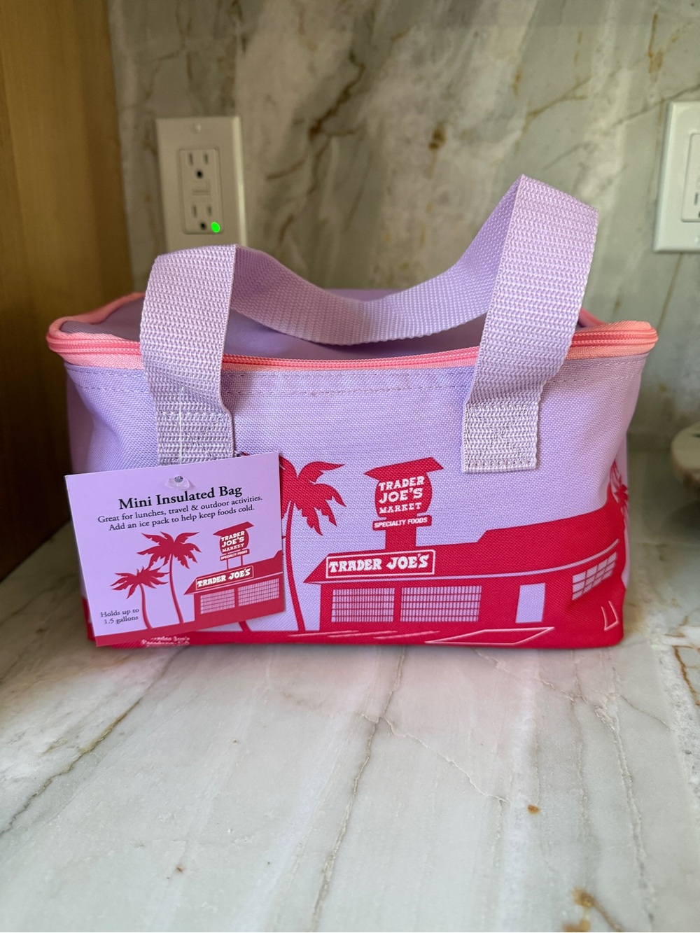 Trader Joe's Mini Insulated Lunch Bag - Lilac with Pink Accent